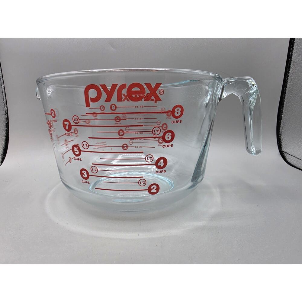 Pyrex 8 Cup 64 Oz Glass Measuring Cup Batter Mixing Bowl Red Lettering